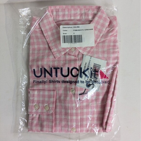 Untuckit Calina Pink Gingham Checkered Button Down Shirt Women's Size 2 NWT - Picture 2 of 4